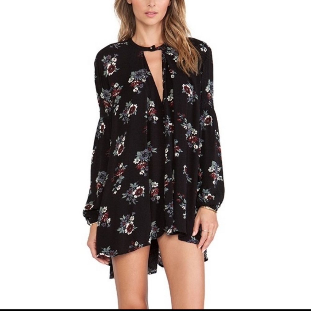 Free People Black Floral Raven Combo Tree Swing Tunic Top